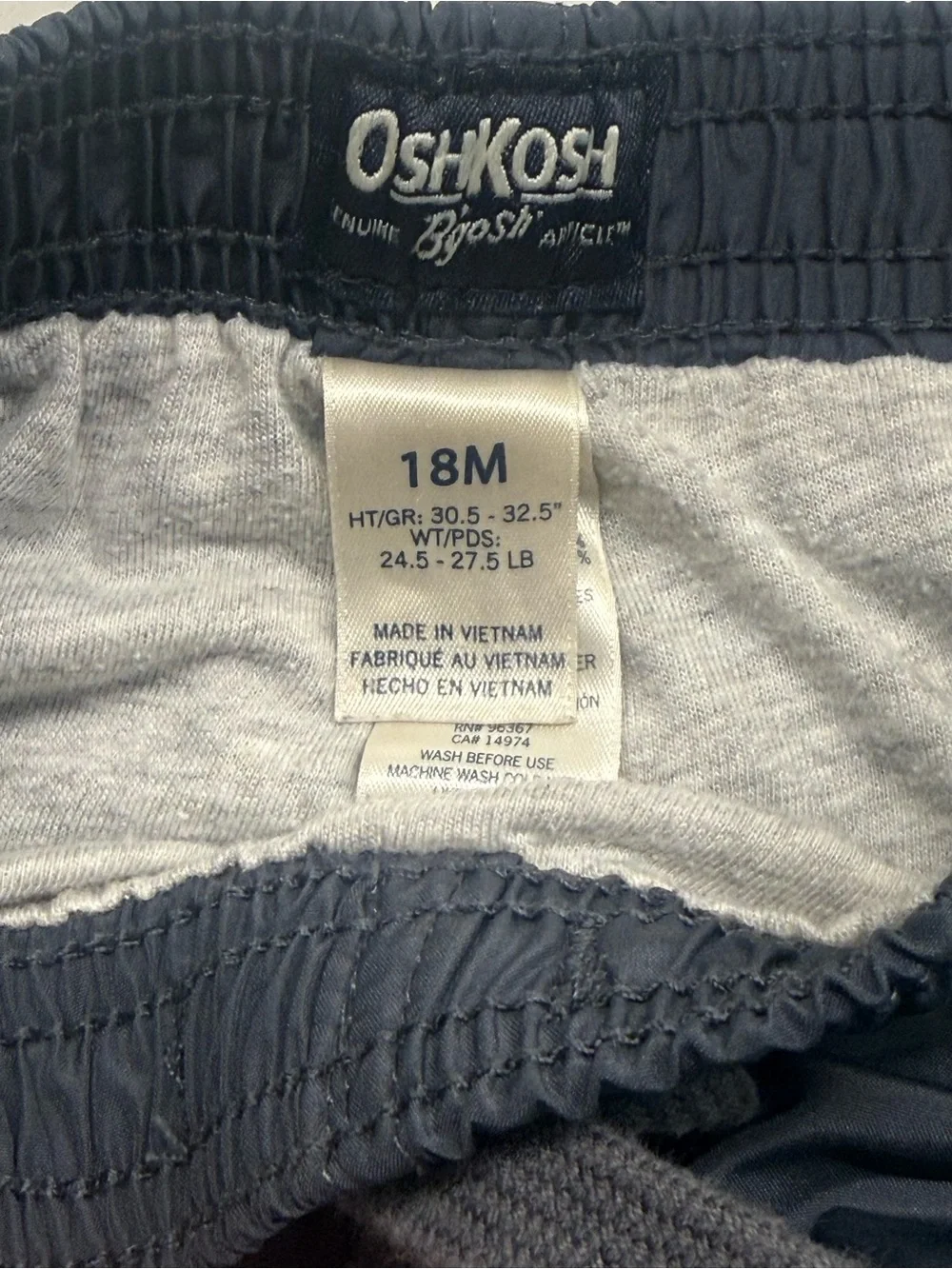 OshKosh B’gosh Boys Gray Lined Windbreaker Pants Size 18M